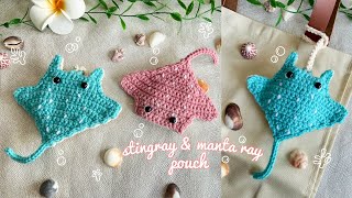 Crochet Stingray and Manta Ray Pouch 🪸 | Crochet Ocean Animal Charm Tutorial 🪸