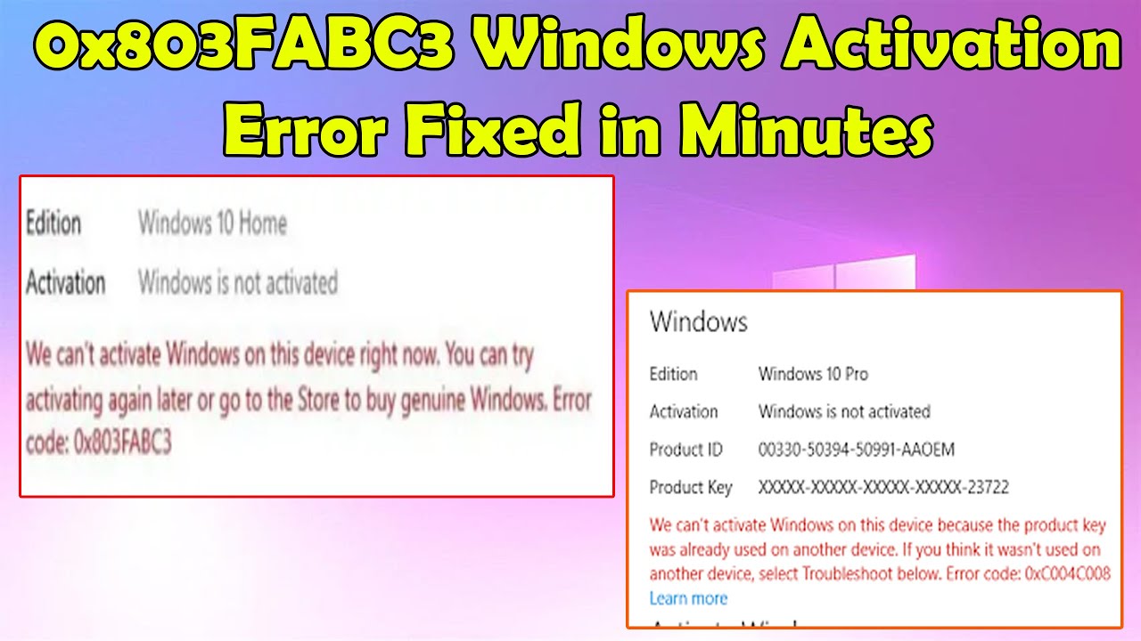 How to Fix Activation Error 0x803FABC3 in Windows 10/11 - YouTube