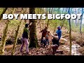 Two young boys meet bigfoot at tree in rural county and are lured into woods by the creature