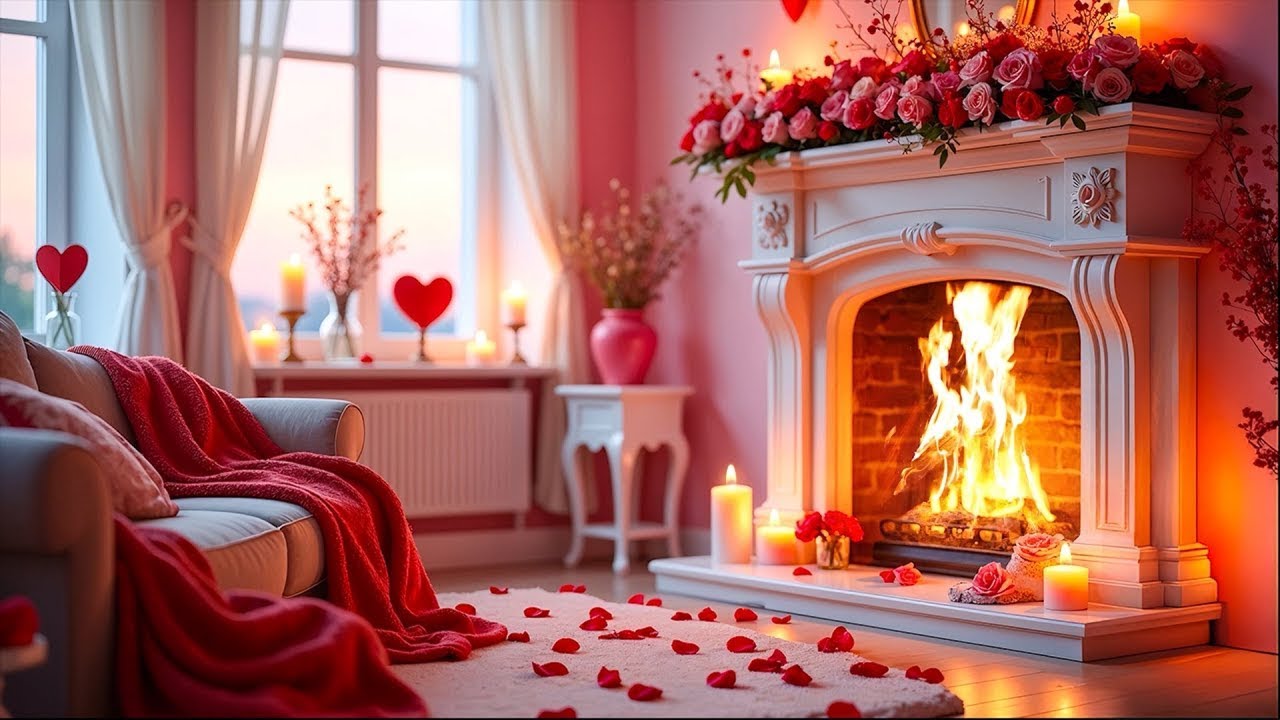 247 Happy Valentine's Day 💖 Relaxing Valentine Background Music 🌹💝 Cozy Valentine's Day Fireplace
