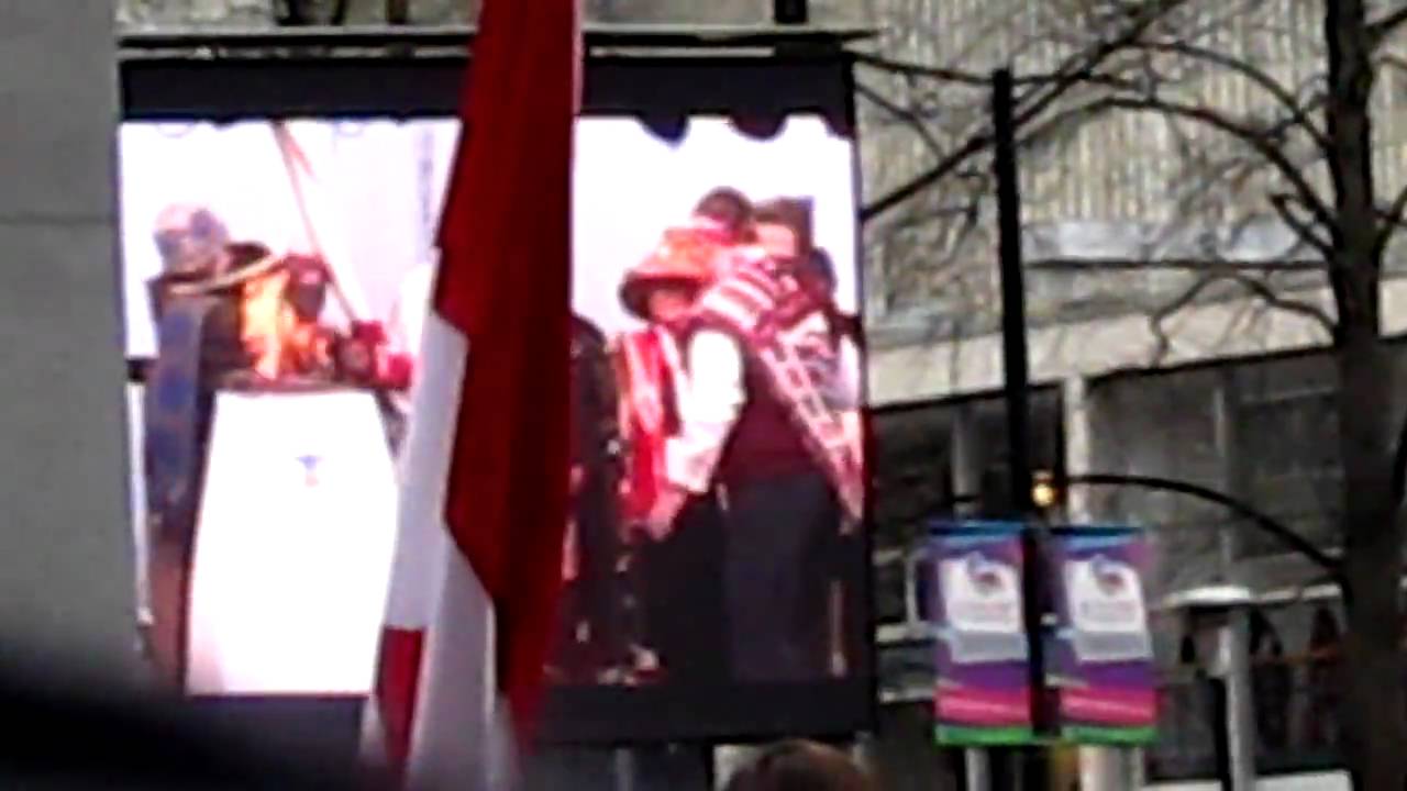 Small cauldron lit up in Downtown Vancouver
