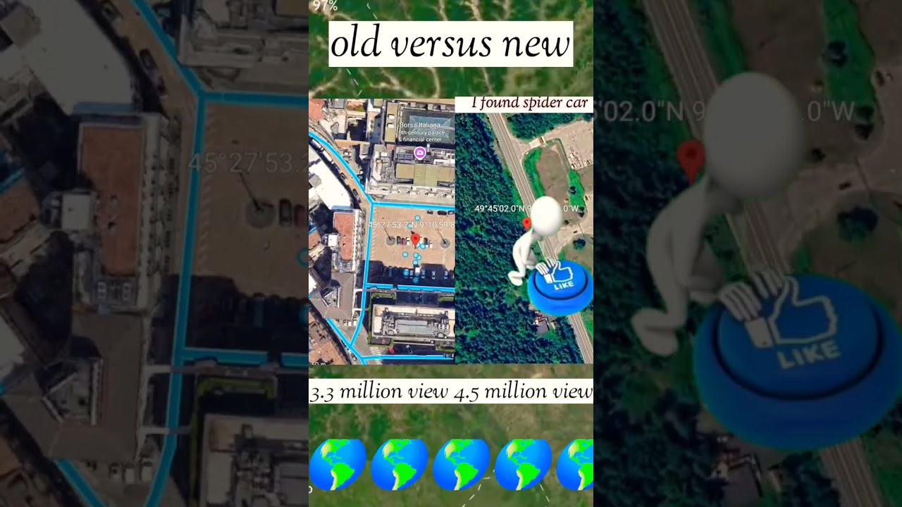 two different location spider car and thermal hand statue in real life Google Earth 🌎