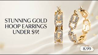 Austrian Crystal Paper Clip Hoop Earrings in Goldtone