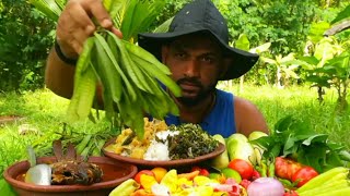 Raw Ipil Ipil Beans With Fish Curry , Breadfruit Curry And White Rice Food Eating Show Asmr