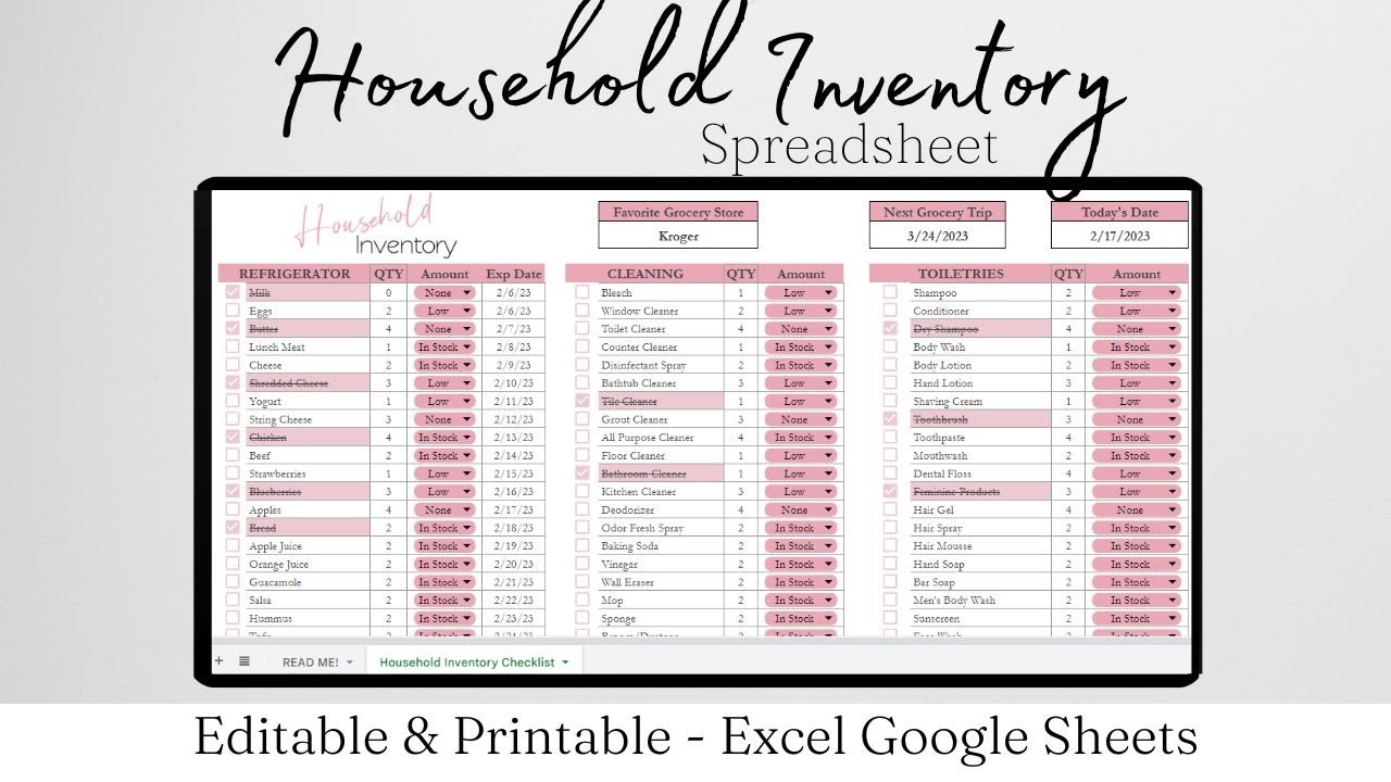 Household Supplies List Inventory Template