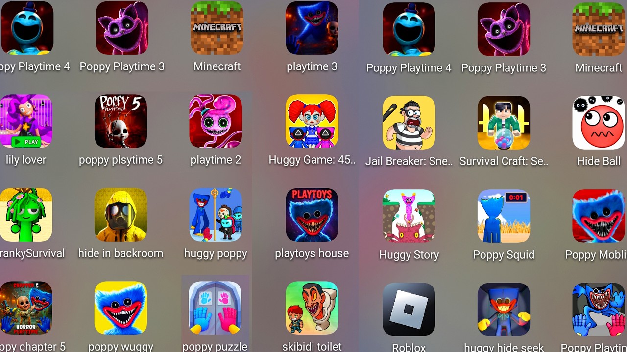 Minecraft, Poppy Playtime Chapter 5,Poppy Squid,Poppy Playtime 4,Roblox,Huggy Story,Huggy Game: 456