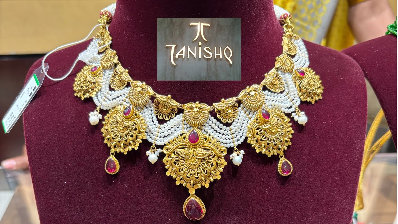 Uff what a collection Tanishq gold necklace latest designs exclusive collection with price and wt 