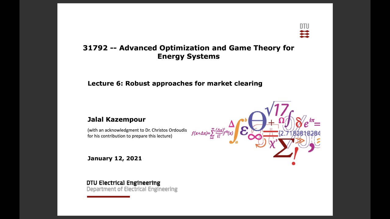 Lecture 6: Robust approaches for market clearing