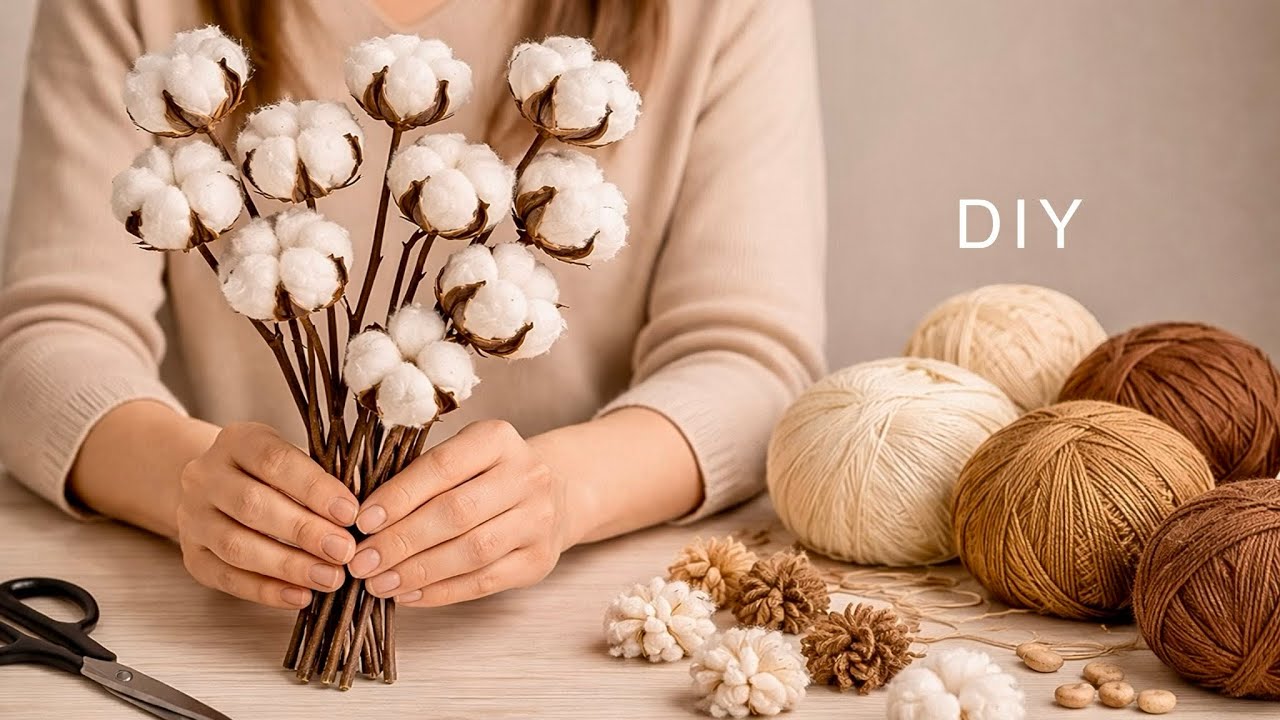 How to Make Cotton Flowers with Yarn | Easy Step-by-Step DIY🧶😍