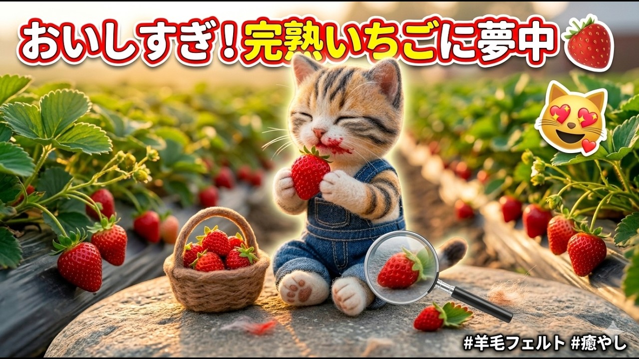 羊毛フェルト】子猫たちのいちご狩り🍓🐾 / Cute Needle Felt Kittens