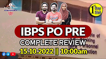 IBPS PO PRE COMPLETE REVIEW || 15.10.2022 || 1st Days 1st Slot || Team SSA #IBPS #Banking #SSA