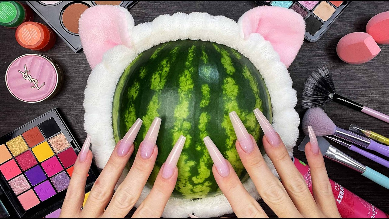 ASMR and Makeup on Watermelon experience 🍉💄 3