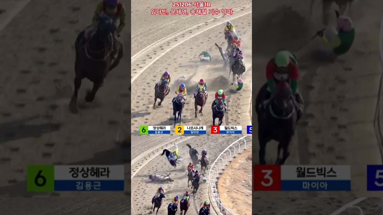 12/6 서울 토요경마 2세 1R 임다빈, 문세영, 송재철 기수 낙마 주행 중지
