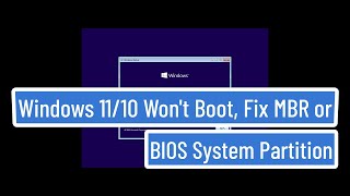 windows 11/10 won't boot,  fix mbr or bios system partition