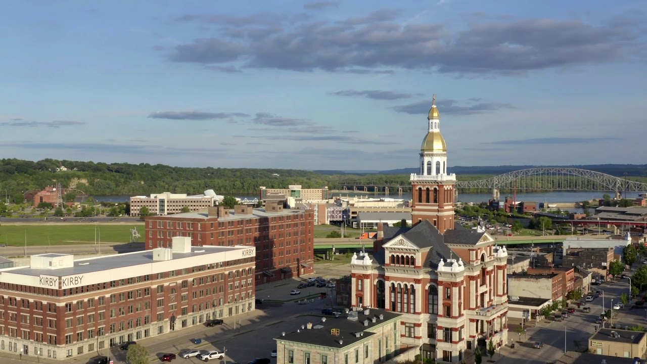 s above dubuque iowa buildings city architecture aerial drone shot
