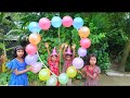 Wow   Outdoor fun with poping Flower Balloon and learn colors for kids
