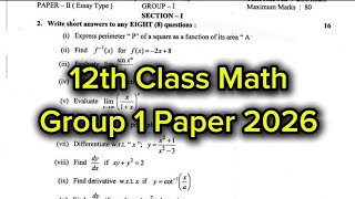 12th Class Math Group 1 Paper 2026  2nd Year Math Group 1 Paper 2026