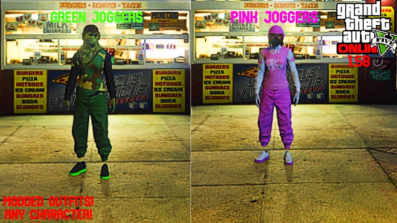 GTA 5 ONLINE 2 *NEW* DOPE MODDED OUTFITS (GREEN/PINK JOGGERS) AFTER PATCH 1.58!