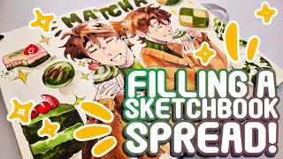 A Matcha Spread!🍵 | Filling a Sketchbook Spread!