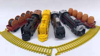 ASMR merakit dan unboxing 4 mainan kereta api uap,lokomotif uap kuning,classic train,steam train