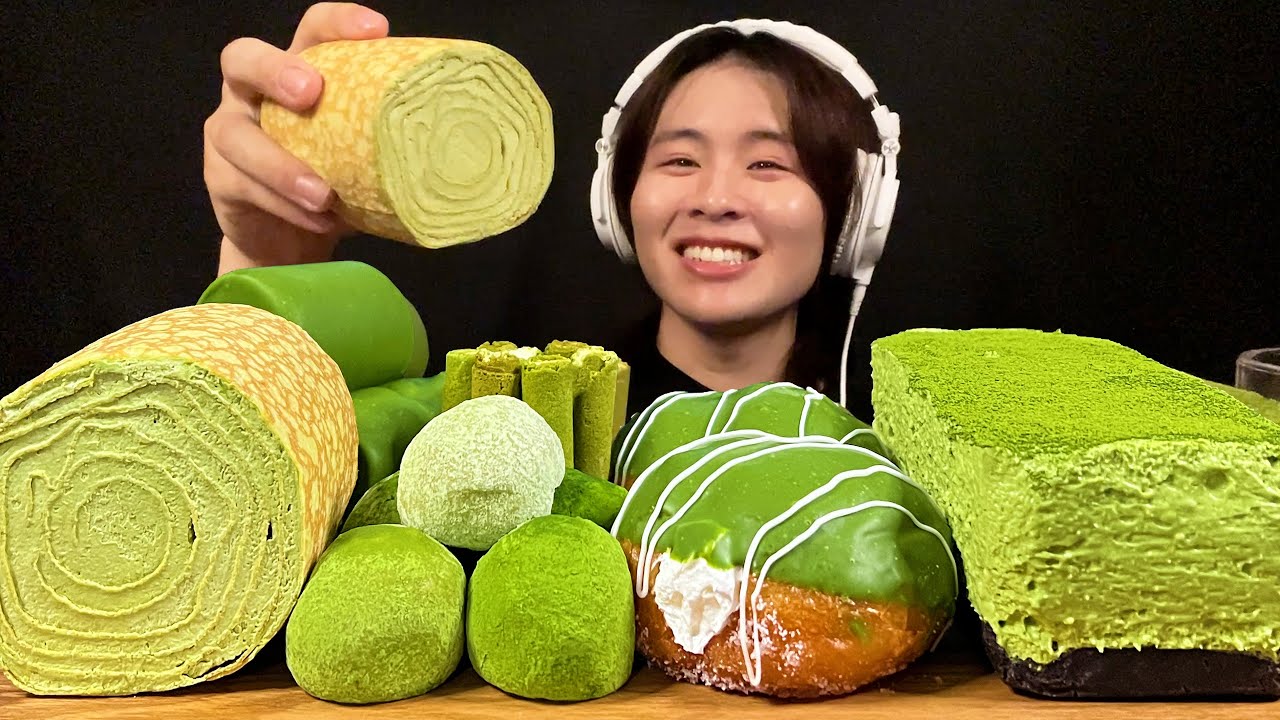 АСМР сладости матча‼️【субтитры/Мукбанг/Звуки еды】