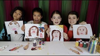 PAINTING PORTRAITS with tiny hands!! | ft. Audrey and Jordan