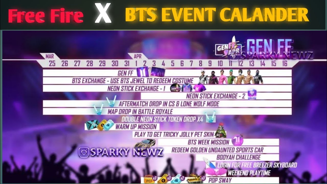 BTS EVENT CALENDAR FREEFIRE | GEN FF EVENT CALENDAR | FREEFIRE 25 MARCH EVENT | Noor's Gaming
