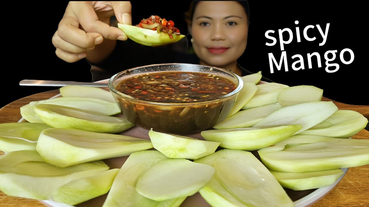 Sour green mango with alamang bagoong plara fish sauce Mukbang