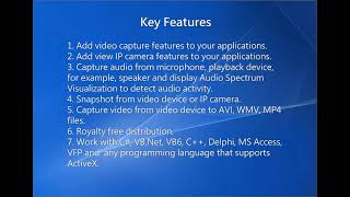 Video Capture SDK - VideoCap SDK ActiveX Features for C#, VB.Net, VB6, C++, Delphi, MS Access, VFP