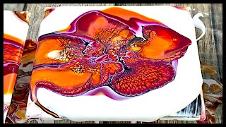Bloom Technique Acrylic Pour on Coasters using Colourarte Primary Elements and Golden Fluid Acrylics