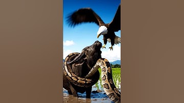 Eagle Saves Buffalo from Giant Python Attack in a Rice Field #Wildlife #NatureShorts  #EagleVsPython
