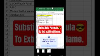 Excel Substitute Formula to Extract First Name #excel #exceltips #shortsfeed #exceltutorial #shorts