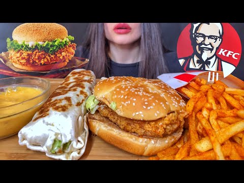 KFC | CRISPY CHICKEN BURGER + SPICY FRIES | MUKBANG ASMR | EATING SOUNDS