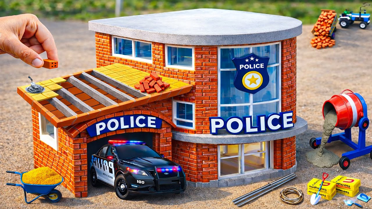 DIY Construction Science Project - Building a Modern 2-Story Fireproof Police With Bricks and Cement