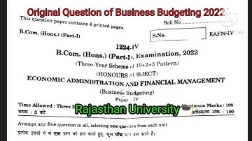 Original Question Paper Of Business Budgeting 2022 | Rajasthan University BCOM | BBA #commercewithme