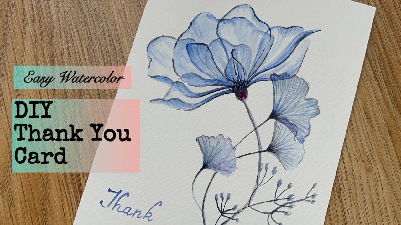 DIY Thank You card. Watercolor card tutorial step by step - YouTube