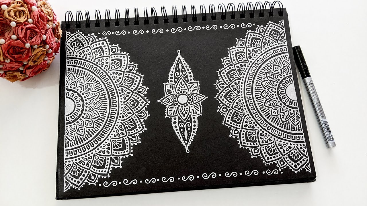 How to draw MANDALA ART for beginners, Easy Mandala on black paper