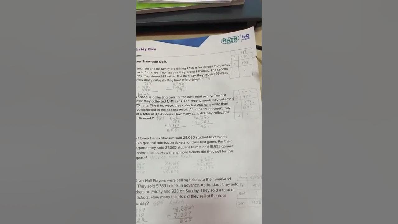 Reveal Math Grade 4 Lesson 3-9 solve multi step problems involving