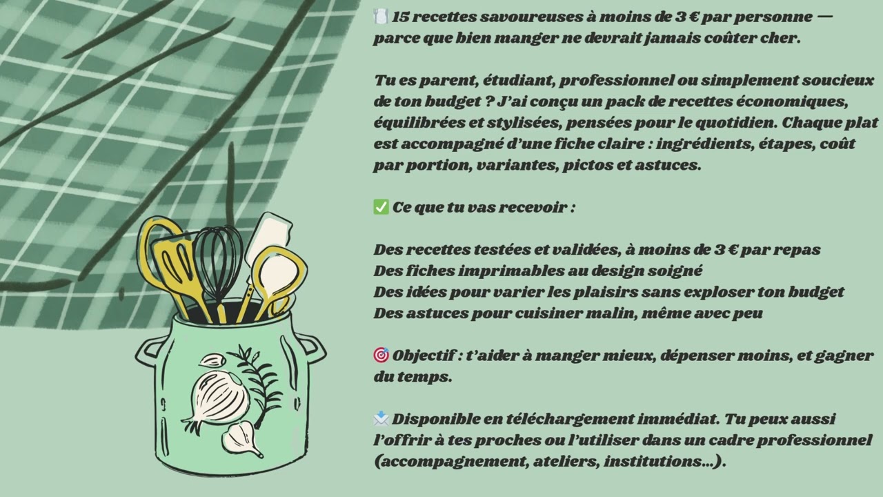 vOUS LIVRER UN LIVRE PRATIQUE DE 15 RECETTES A MOINS DE 3 EUROS POUR MANGER MALIN A MOINDRE COUT