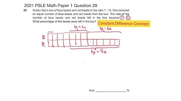 2021 PSLE Math Paper 1 Question 29 Percentage: Constant Difference Concept