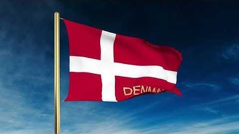 4K Denmark flag slider style with title. Waving in the wind with cloud background animation Stock