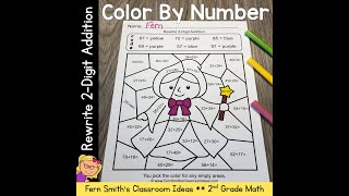 2nd Grade Go Math 4 8 Rewrite 2-Digit Addition Color By Number