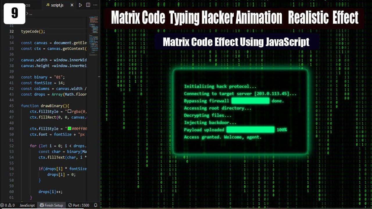 Matrix Code Typing Hacker Animation | Realistic JavaScript Coding ...
