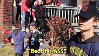 BEEFING with College Football Fans 2 (WE GOT ASSAULTED!)