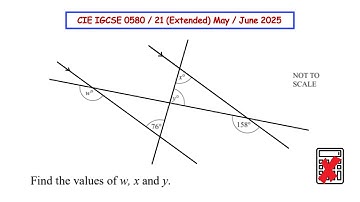 The diagram shows two parallel lines intersecting two straight lines. Find the values of w, x and y.