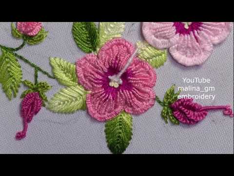 Brazilian embroidery: Fly Stitch Leaf & bud FOR Sudanese rose