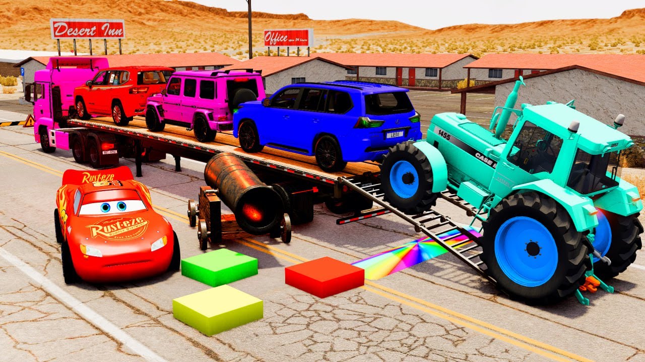 Flatbed Truck McQueen | Transportation with Truck - Pothole vs Car #25 | BeamNG.Drive Gameplay