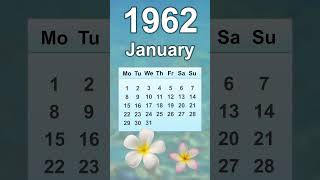 January 1962 Calendar