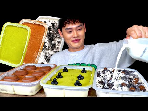 ASMR 녹차티라마수 아이스박스 오리지널 티라미수 파티팩 먹방~!! Box Cake🎂Green Tea Tiramisu Cake Oreo Cake Tiramisu MuKBang~!