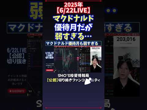 【6/22LIVE】マクドナルド優待月だが弱すぎる… #日経平均株価  #投資